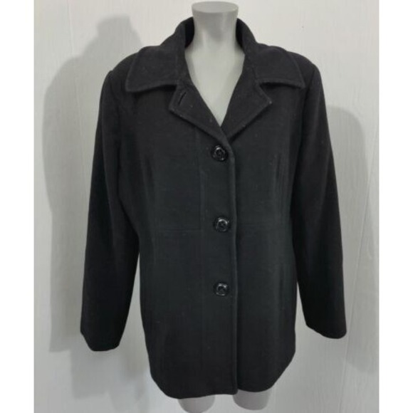 NWT Womens London Fog Black Collar Coat Button Up Size Small With Belt